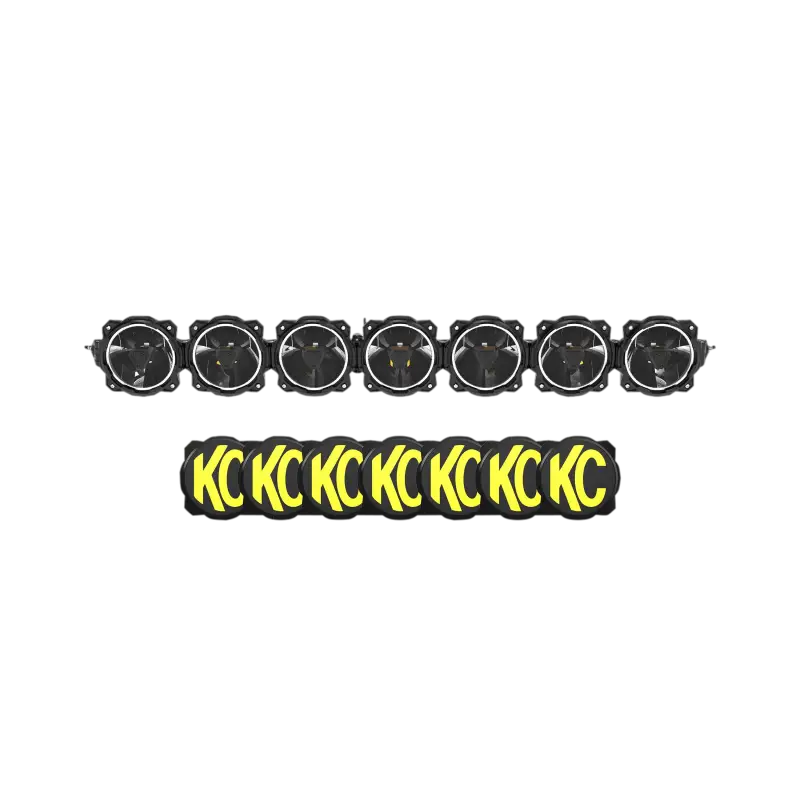 Can-Am X3 LED light bar with 7 Gravity Titan lights, featuring modular design and KC logo covers for off-road durability.