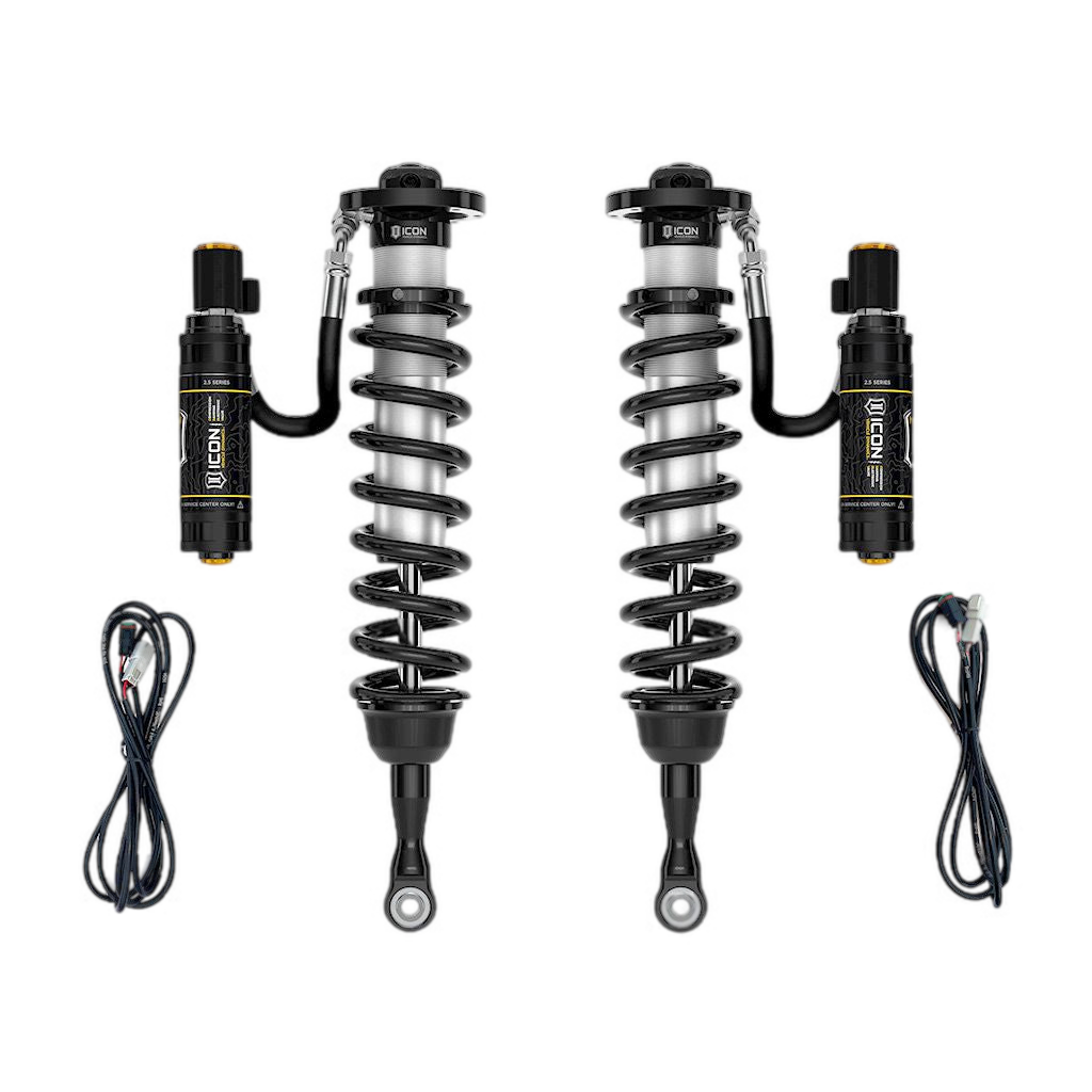 14-21 TUNDRA 2.5 VS RR CDEV COILOVER KIT featuring high-performance front shocks with adjustable coil springs and remote reservoirs for Toyota Tundra models from 2014 to 2021.