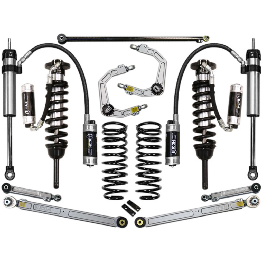 10-UP GX460 0-3.5" Stage 7 Suspension System with Billet UCA featuring coilovers, shocks, control arms, and springs for Toyota GX460 models.