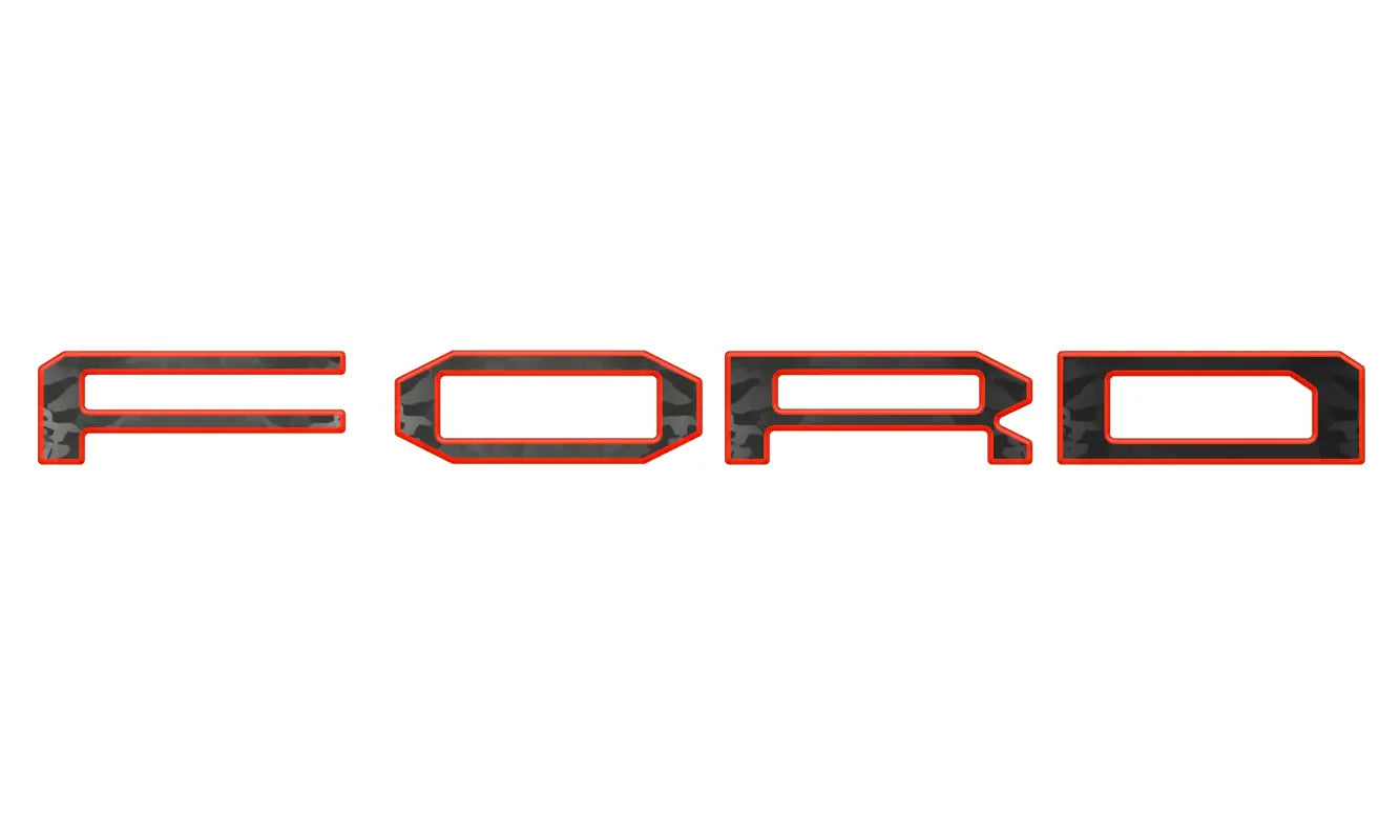 Ford logo grille letter with red outline and automotive grade adhesive for Ford F-150 Raptor