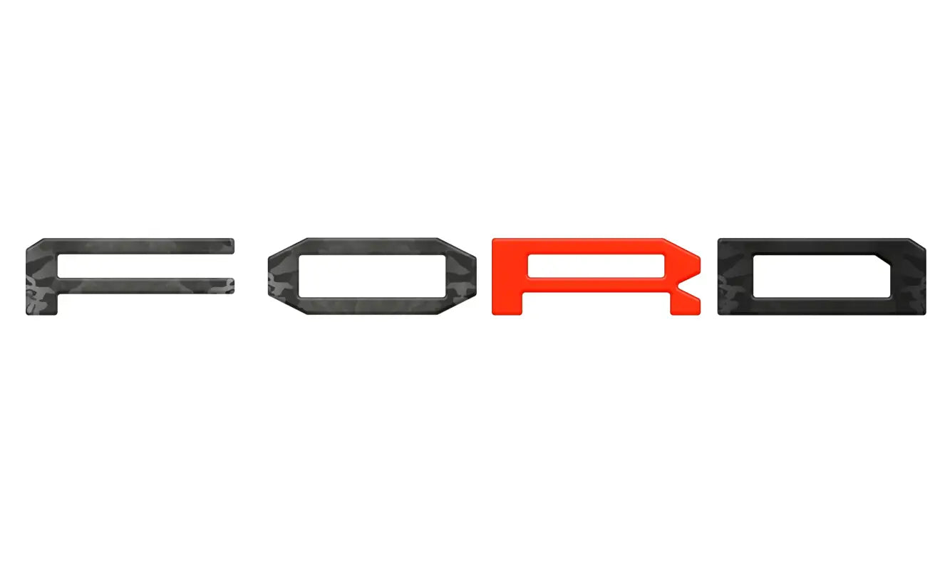 Ford logo grille letter overlays with futuristic font for 2021-2025 Ford F-150 Raptor