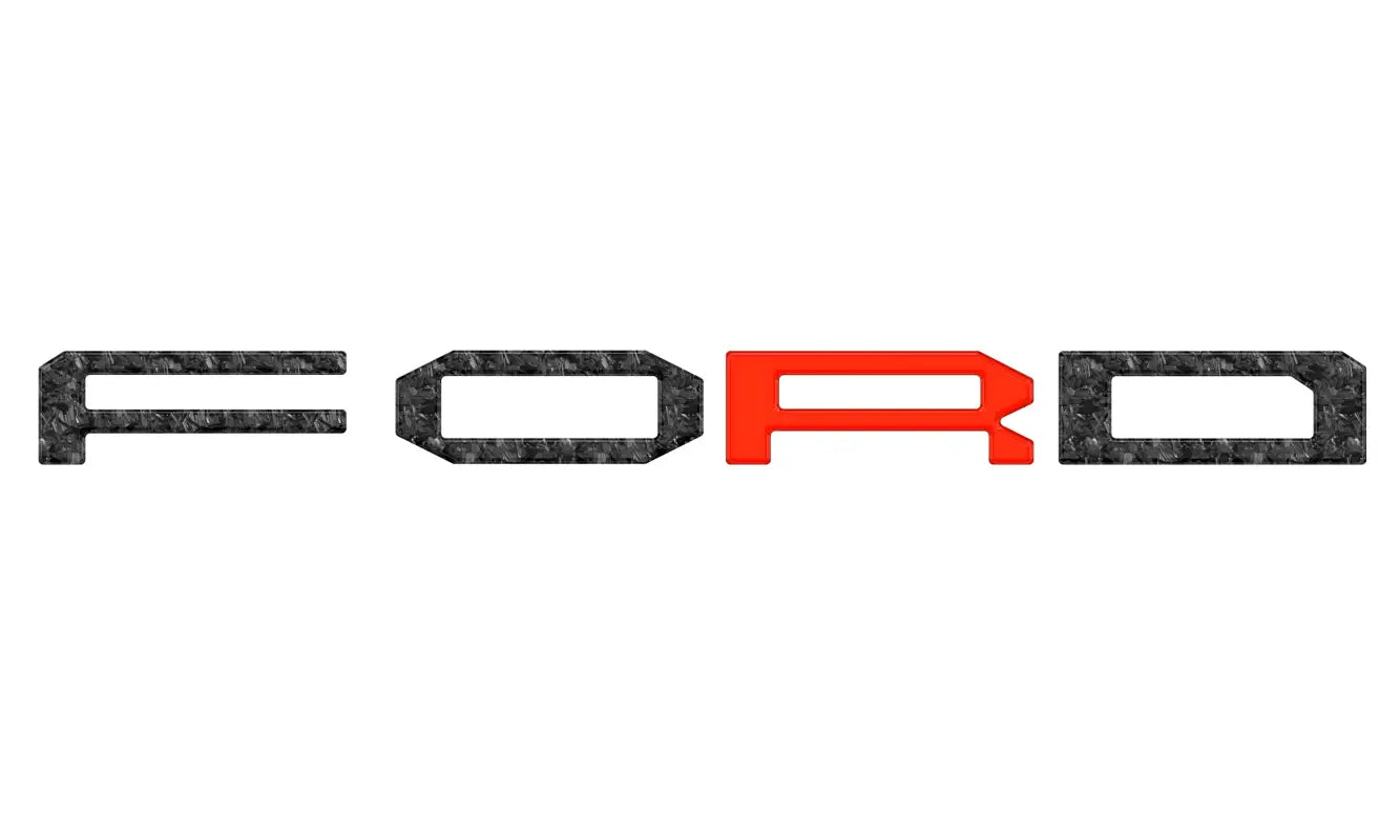 Red textured FORD grille letter overlays with automotive grade adhesive for 2021-2025 F-150 Raptor