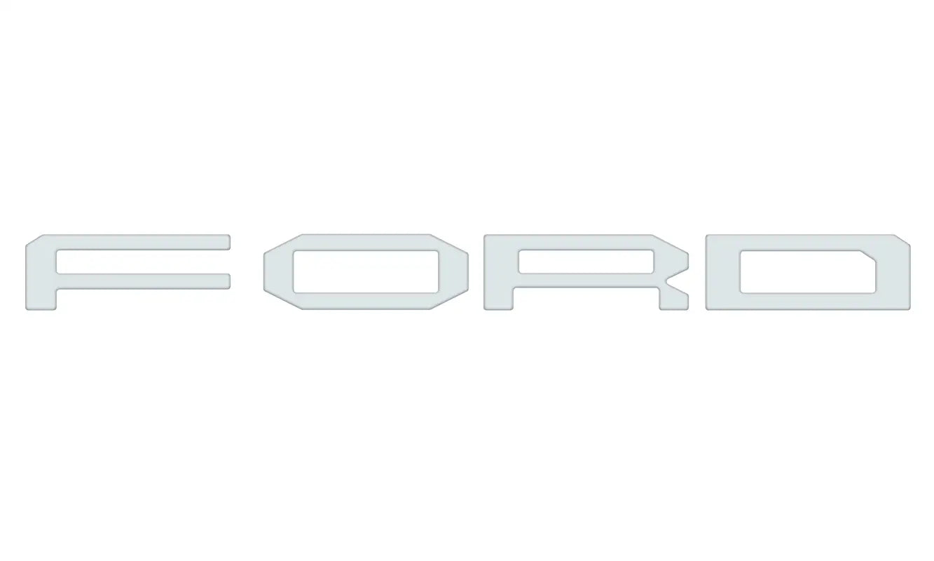 Silver Ford grille letter overlays with automotive grade adhesive for 2021-2025 F-150 Raptor