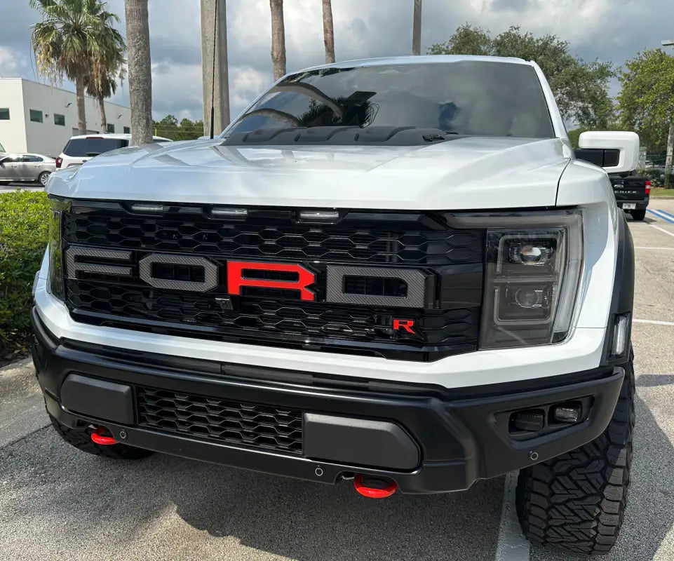 White Ford Raptor grille letter overlays with automotive grade adhesive for F-150 Raptor