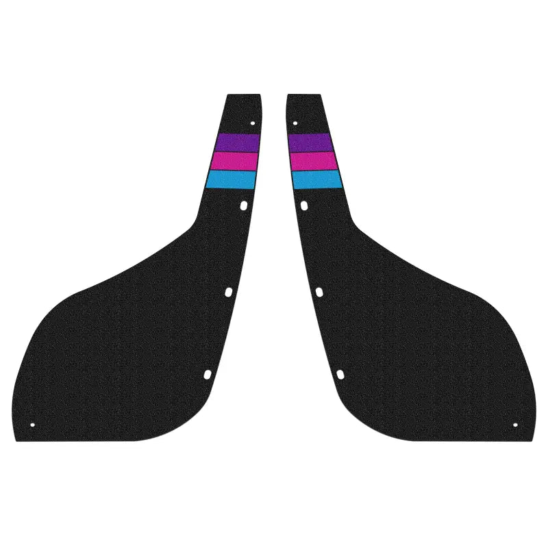 Rear mud flap delete kit for Toyota 4Runner, black with pink, purple, and blue stripe accents for a bold look.