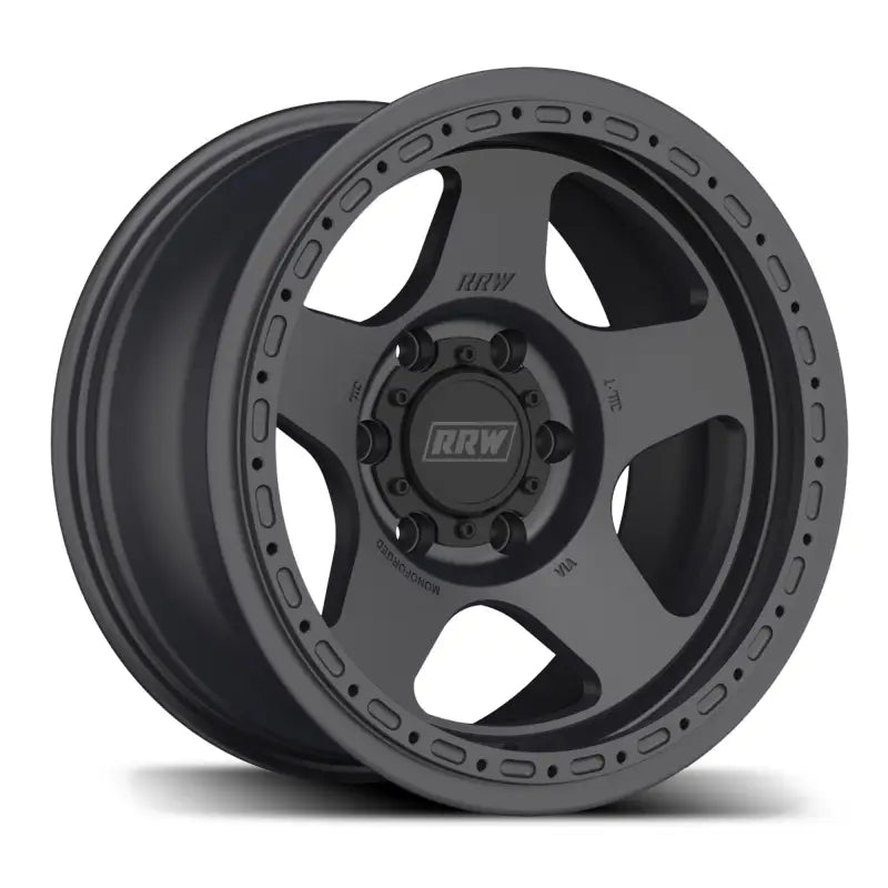 Matte black five-spoke Monoforged Series RG4-H Wheel with embossed ABS for ease of lug nut installation