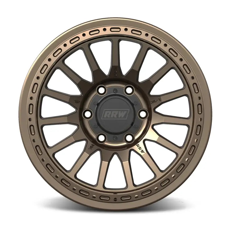 Bronze-colored flow-formed wheel with multi-spokes and center bore for improved braking performance