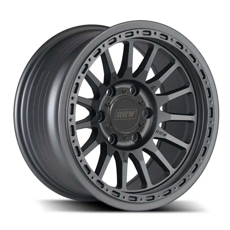 Gray alloy wheel featuring flow-formed wheels and beadlock ring for enhanced braking performance
