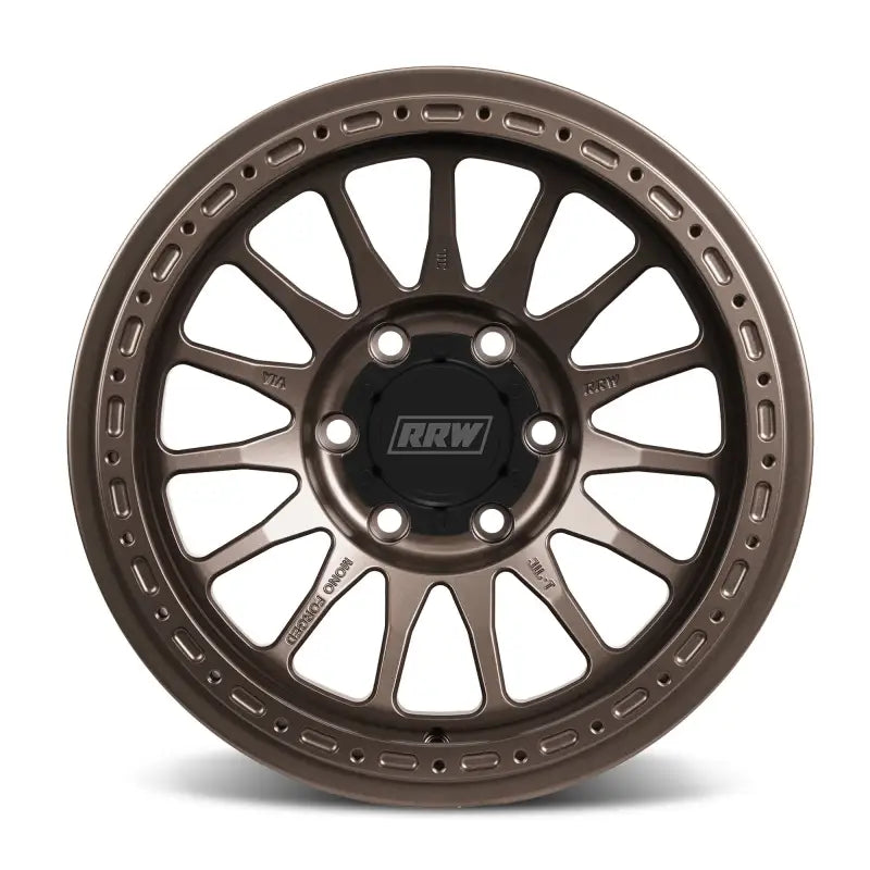 Bronze-colored off-road wheel from RS7-H Hybrid MonoForged Series with lug nuts and center bore