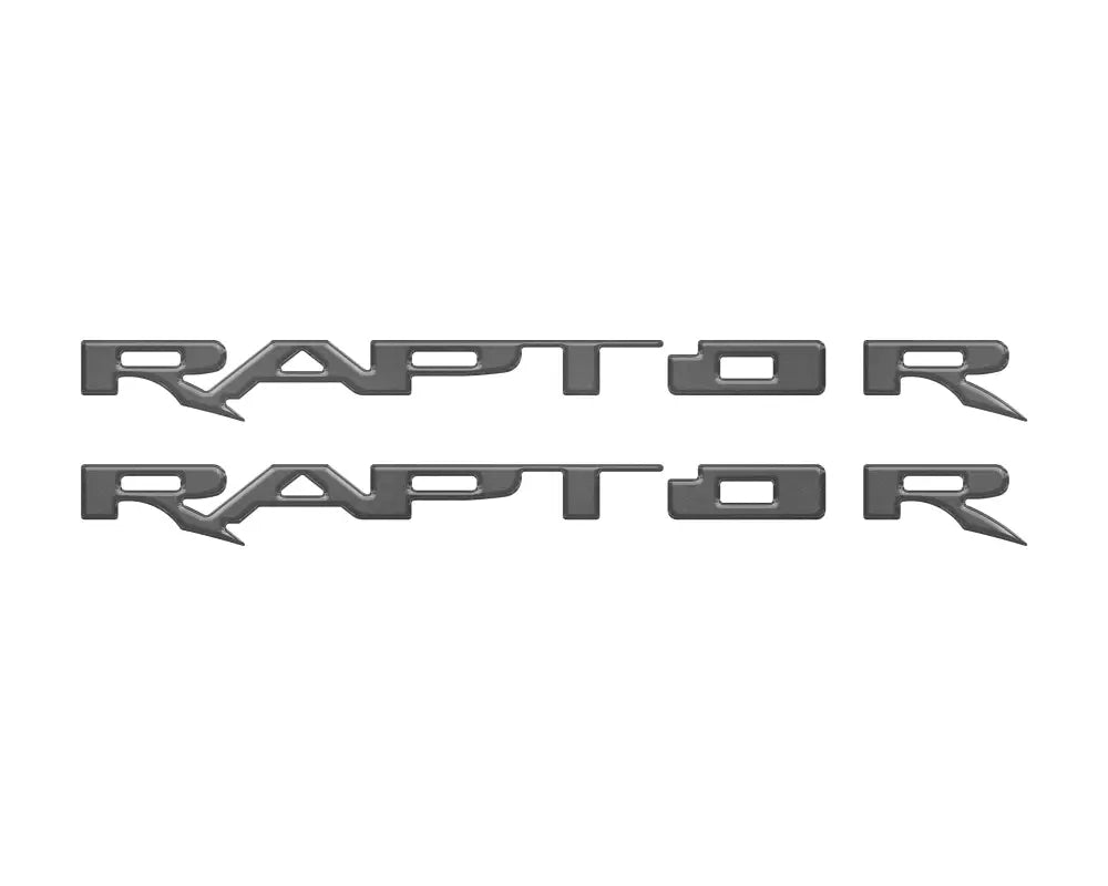 Gray RAPTOR emblem overlays for running board emblems on 2017-2025 Ford Raptor