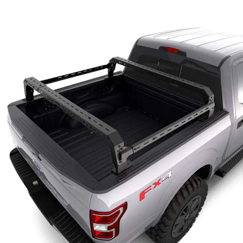 Top view of Ford F-150/250 bed featuring the Shiprock mid-height rack, highlighting cargo capacity and sturdy construction.