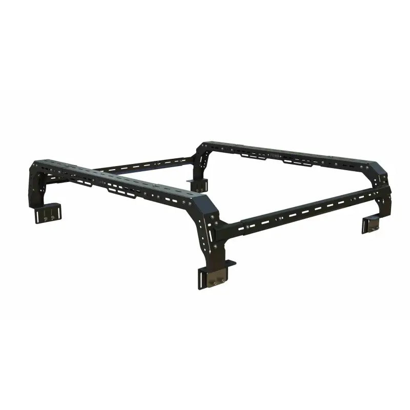 Nissan Titan mid-height bed rack with modular design and 800 lbs static capacity, ideal for overlanding and cargo management.
