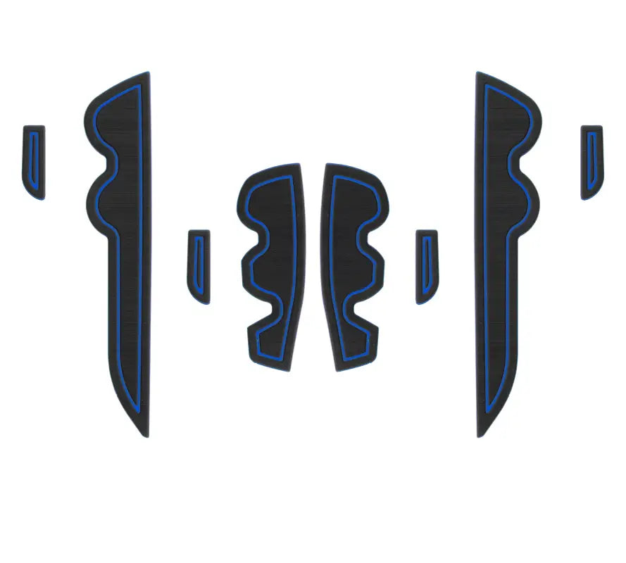 Set of black and blue side door pocket cup holder inserts for 2016-2023 Toyota Tacoma, displayed on a white background.