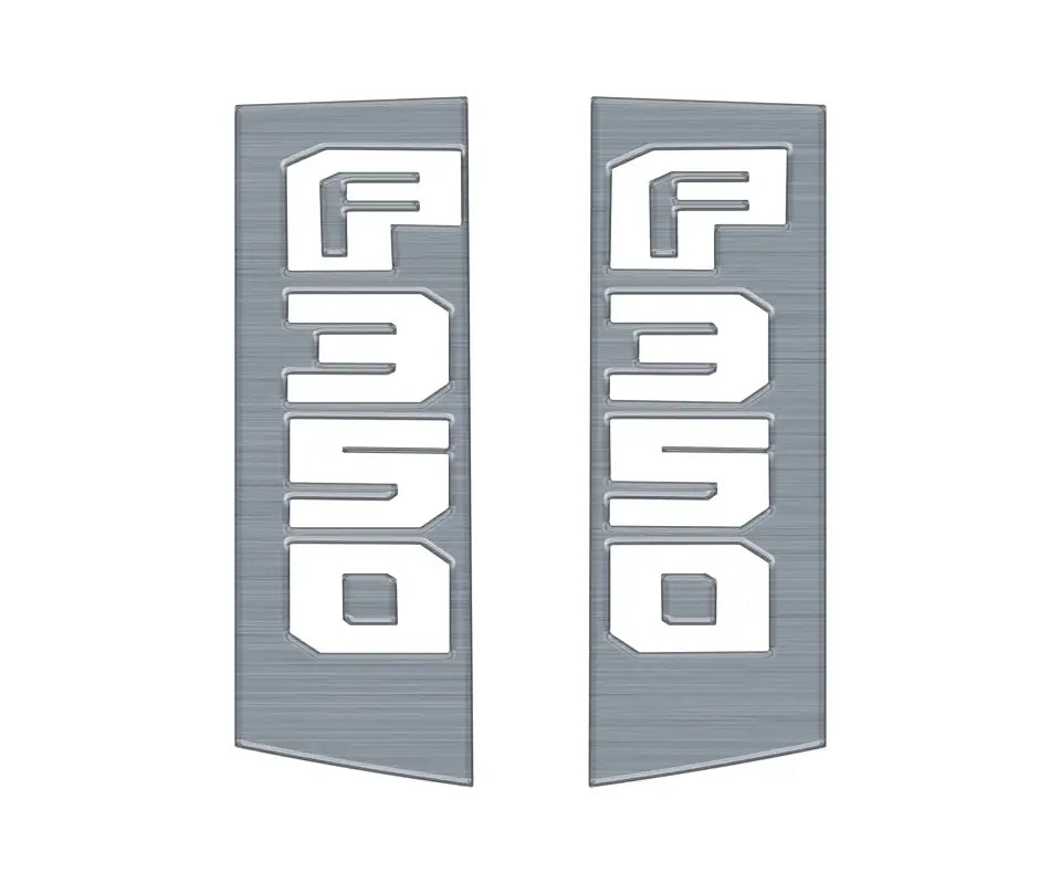 Silver F350 emblems for Ford Super Duty truck side accent trim