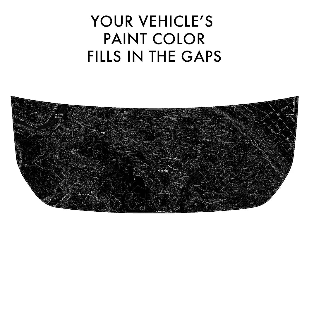 Stealth Black Moab Topographic Map Hood Overlay (Printed Series) For 2021+ Bronco