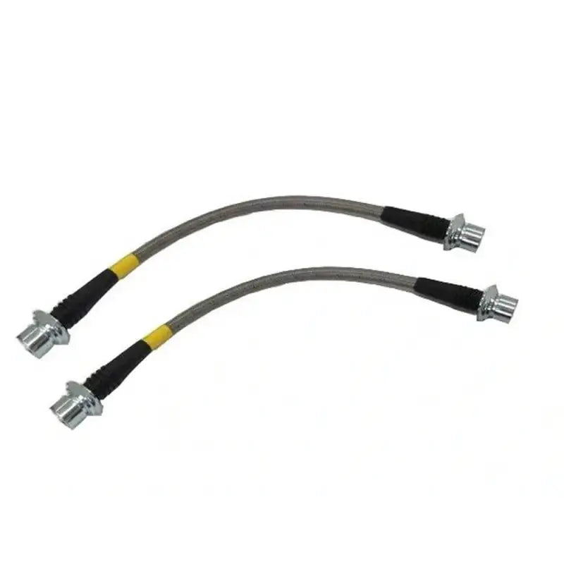 Stoptech stainless steel front brake line kit for 2005-2023 Toyota Tacoma, featuring durable braided lines for consistent brake pressure.