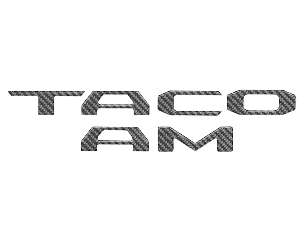 Carbon fiber textured tailgate letter inserts designed for 2024-2025 Toyota Tacoma, enhancing exterior style and durability.