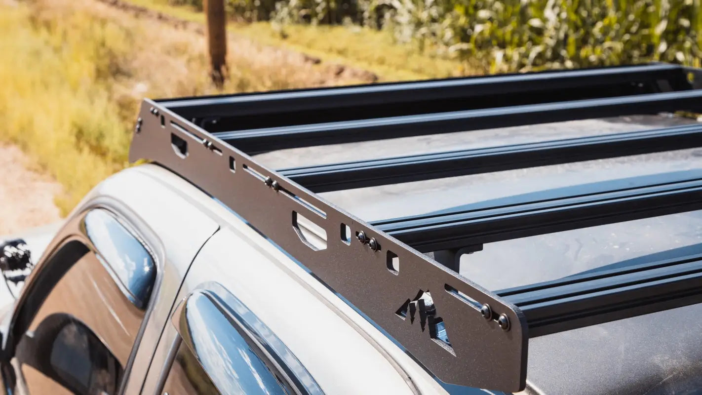 Angled top view of Ursa Minor roof rack on Toyota Tundra, highlighting sturdy crossbars and versatile mounting features.