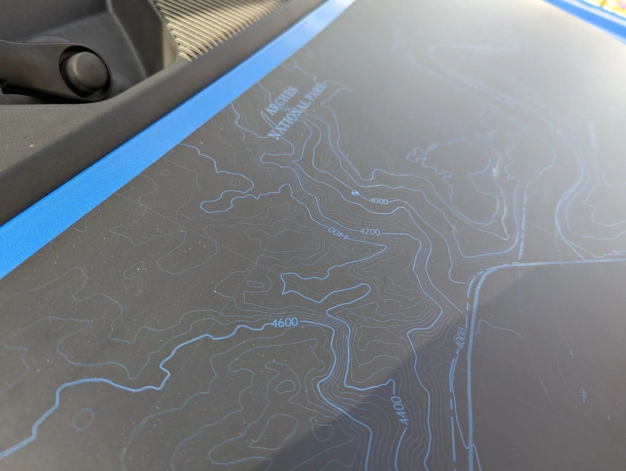 Stealth Black Arches National Park Topographic Map Hood Overlay (Printed Series) For 2021+ Bronco