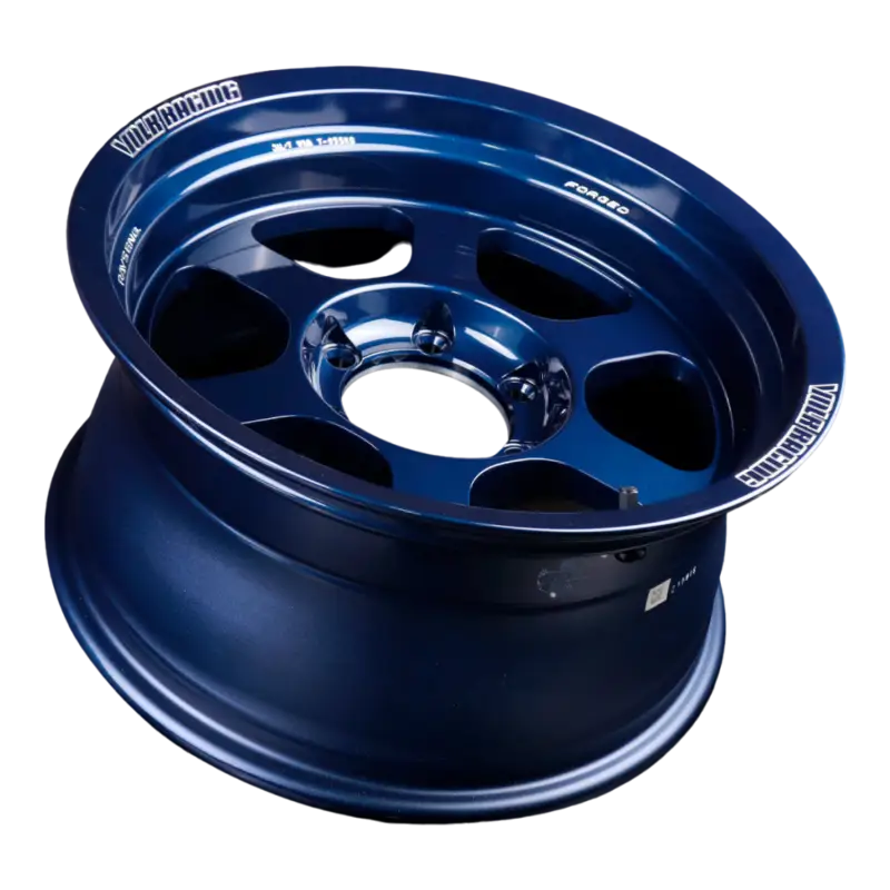 Side angle of TE37XT M-Spec wheel in Mag Blue, showcasing its durable forged construction and 6-spoke design for trucks.