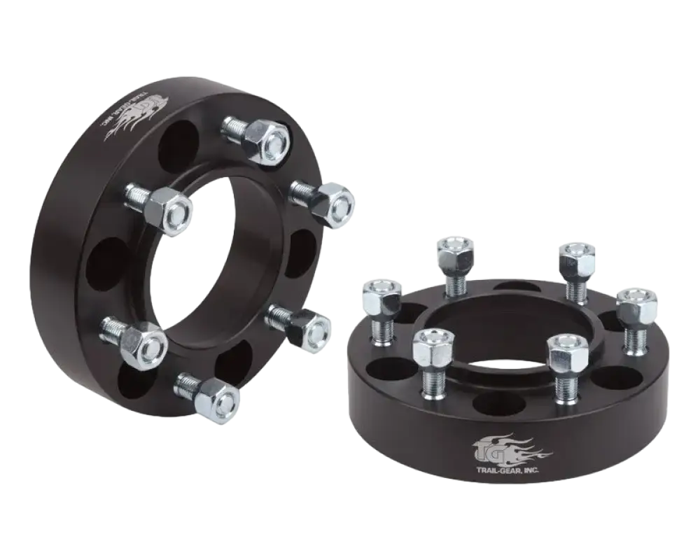 Toyota hub-centric wheel spacers in black billet 6061-T6 aluminum with 6x5.5 bolt pattern and M12-1.5 threads, ideal for track width enhancement.