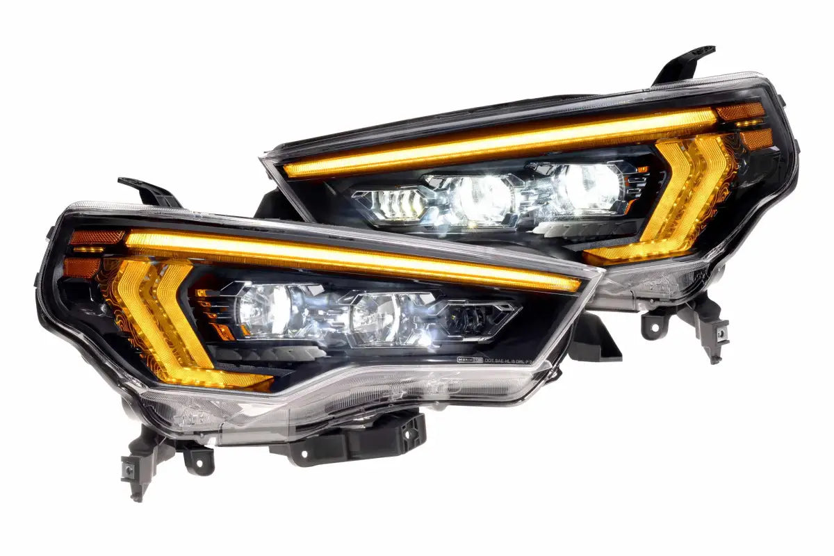 Pair of aftermarket XB Evo Headlights for 14-24 4Runner with LED accents, high beam, and turn signals