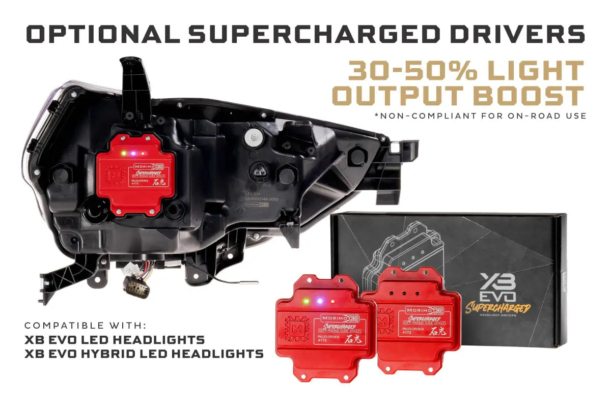 XB Evo Headlights for 14-24 4Runner with automotive headlight, supercharger kit, high beam, and turn signals