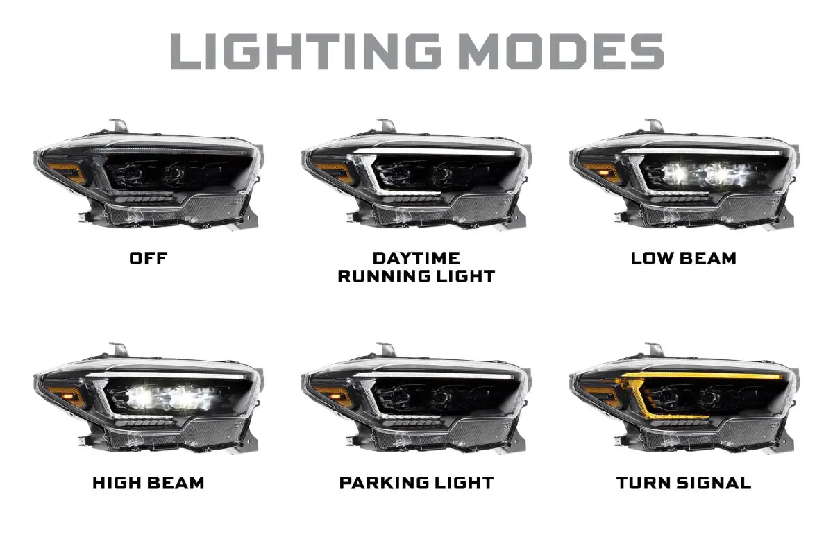 Automotive lighting modes on XB Evo Hybrid Headlights for 16-23 Tacoma featuring evo hybrid technology