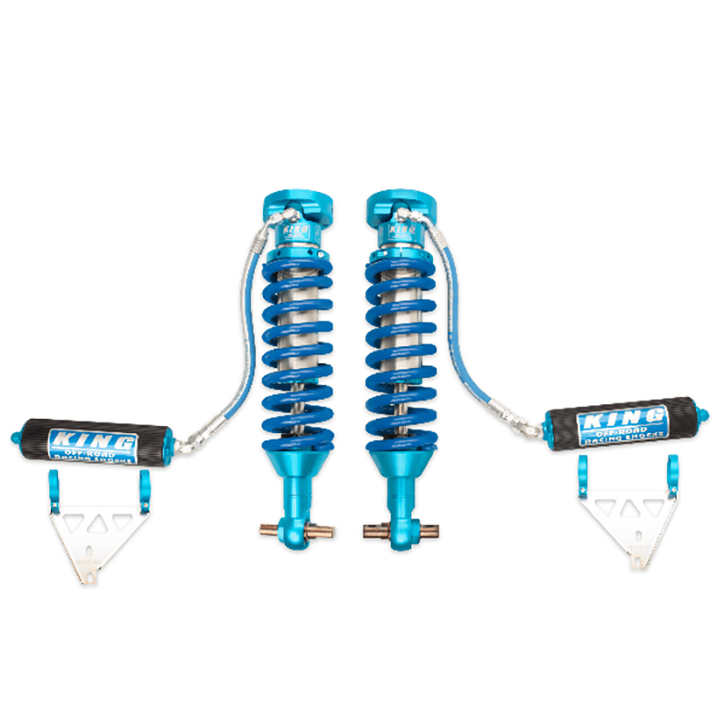 Complete 19-23 Ford Ranger coilover kit with blue shocks, remote reservoirs, and mounting brackets for bolt-on installation.